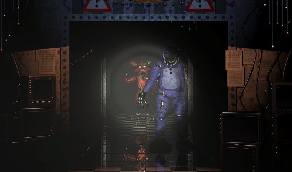 Withered Foxy and Withered Bonnie in hall