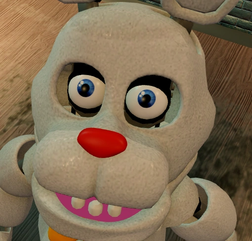 A closeup of Easter Bonnie's face