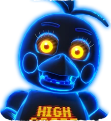 A closeup of Highscore Toy Chica's face