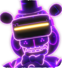 A closeup of VR Toy Freddy's face